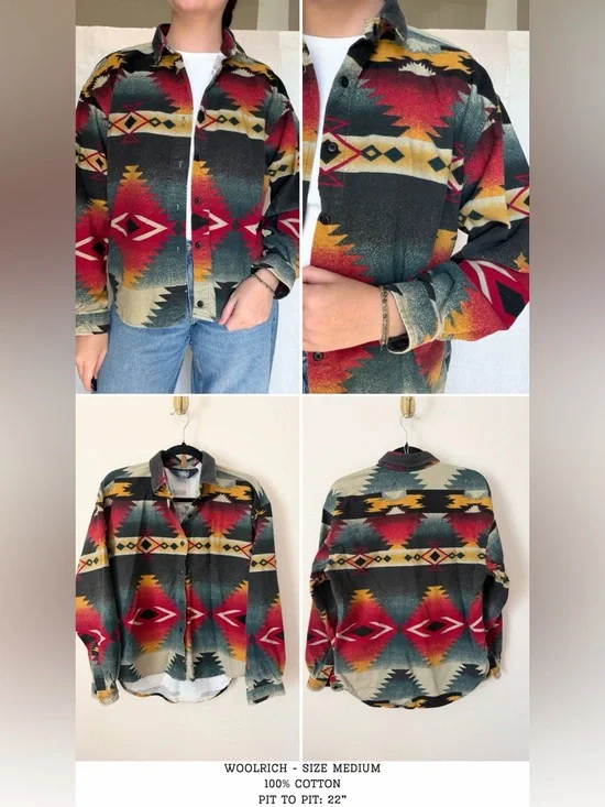 vintage woolrich aztec western button up 100% cotton fits size S-M - Picture 5 of 5
